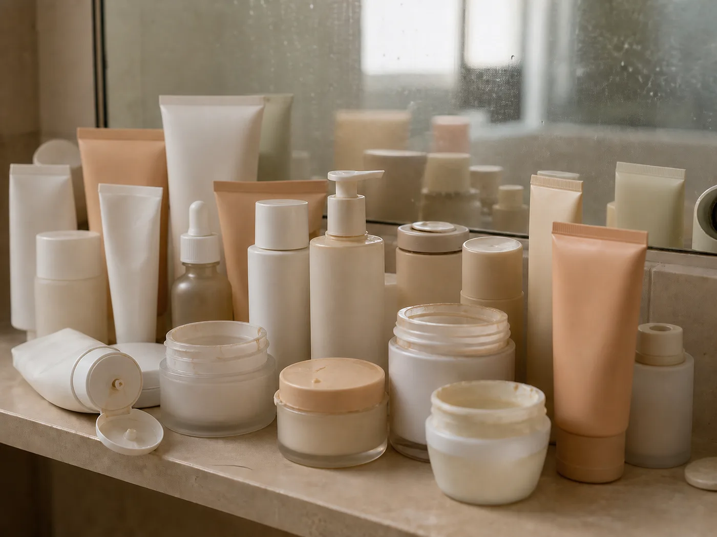Stapel angebrochener Drogerie-Produkte